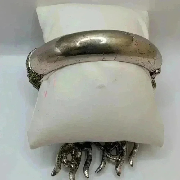 Peacock Design Rhinestone Silvertoned Clamper Cuff Bracelet Adjustable - Picture 5 of 12